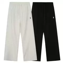 25Ss Cross-Border Trendy Brand Rl Solid Color Pony Embroidered Logo Thickened Fleece Wide-Leg Pants Unisex Casual Pants