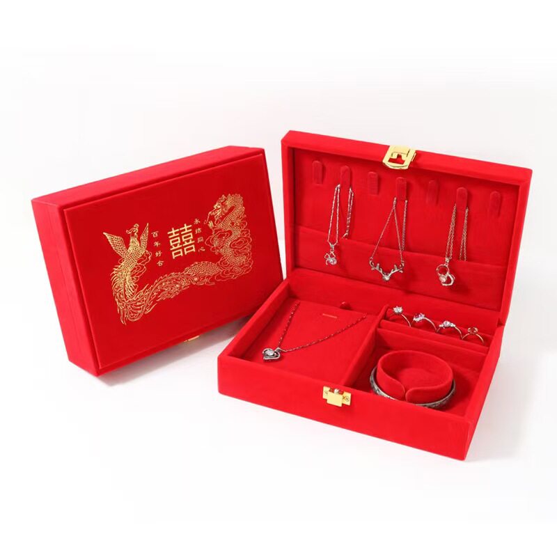 Dragon and Phoenix Three-Gold Hardware Set Box, Gold Jewelry Bracelet, Wedding Jewelry, Chinese Style Gift Box, Jewelry Box