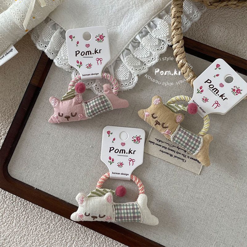 2025 Spring Sweet Lying Bear Hair Ring Children's Fabric High Elastic Paytail Head Rope Ball Head Rubber Tendon Hair Ring Women