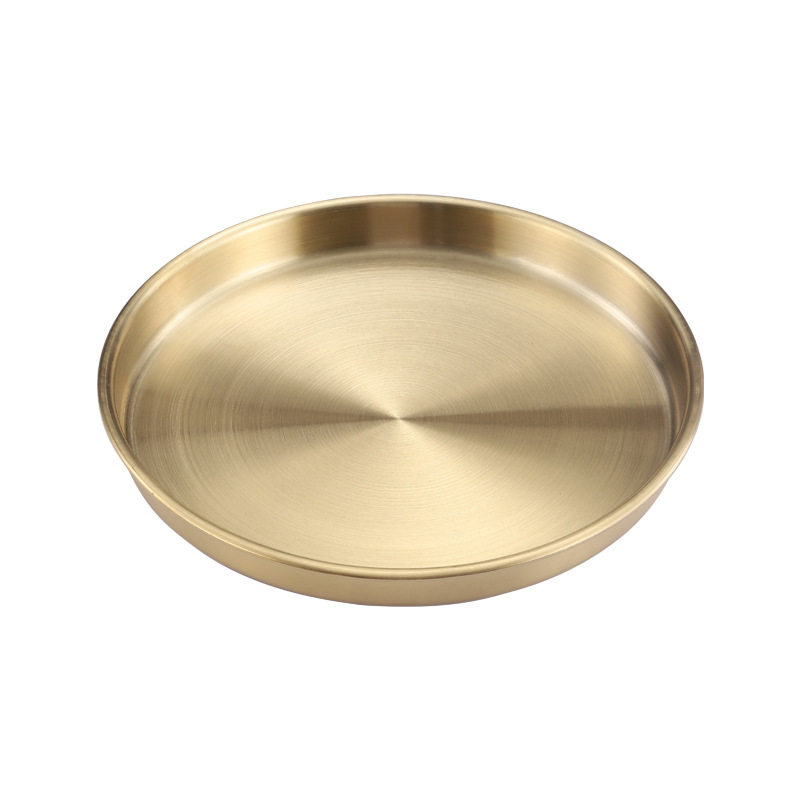 Korean-style Stainless Steel Plate Disc Commercial Golden Flat Bottom Tray Thickened Cool Skin Gong Gong Rice Bowel Rice Bowel Plate Steaming Dish
