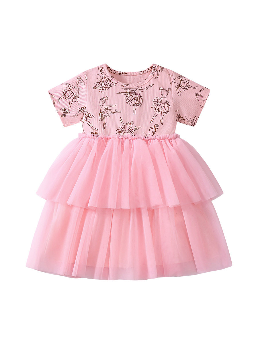 Girls' New Summer Short-Sleeve Printed Princess Dress from Source Factory