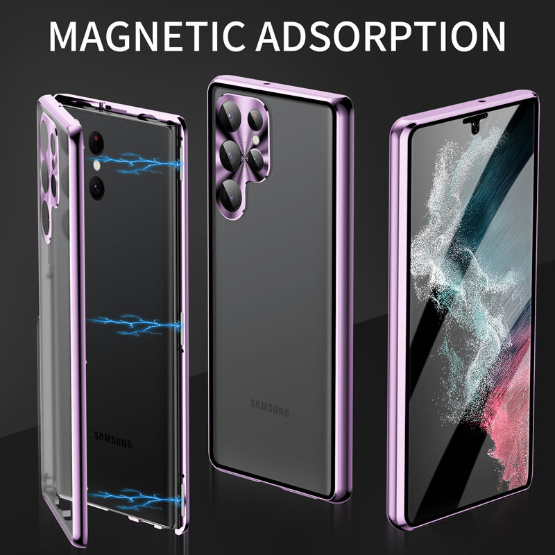 Suitable for Samsung S26Ultra Glossy Lens Protector Buckle Magneto Phone Case S25Plus Double-Sided Glass S24Fe