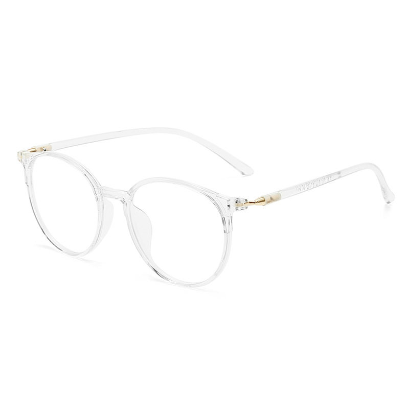 TR90 round large frame without makeup decoration white flat glasses frame light tea transparent color glasses frame myopia ultra light glasses frame