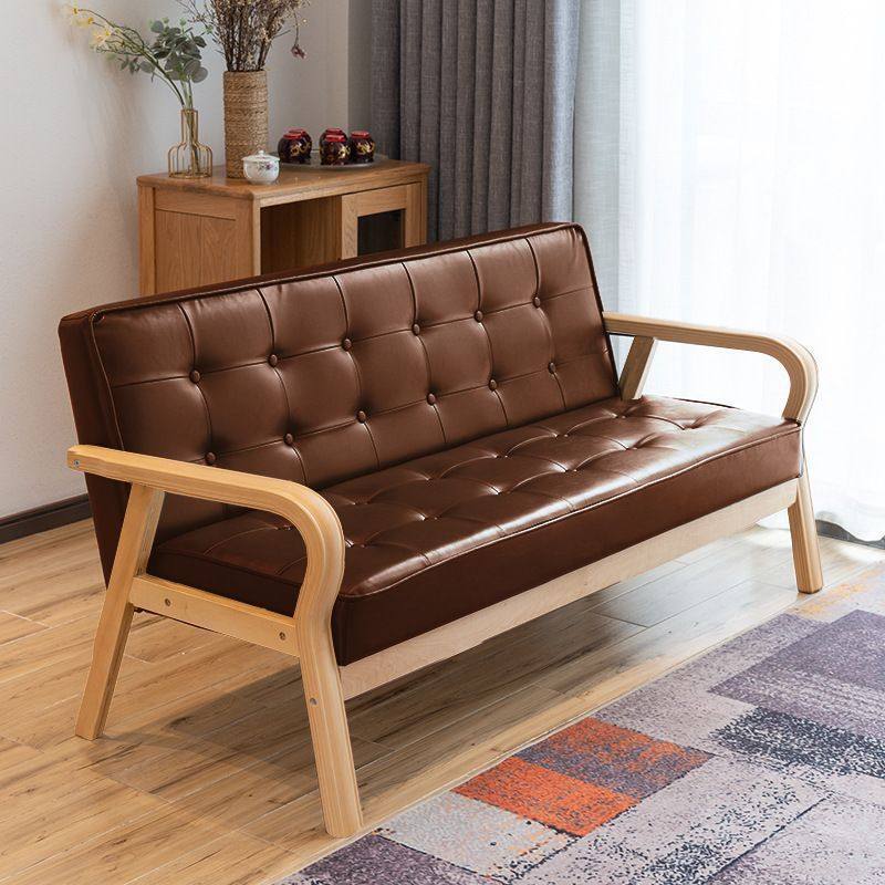 皮艺沙发小户型北欧复古曲木扶手单人双人三人简易客厅网红款