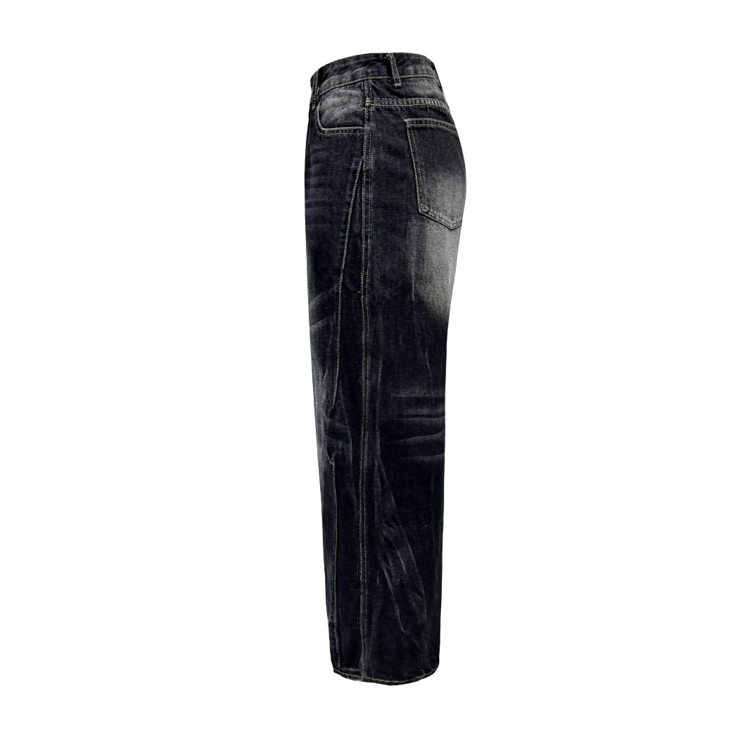 High Waisted Wide Leg Jeans Loose Fit Straight Cut Denim Fabric Casual Wear for Women Ready to Ship