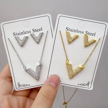 Cross-border explosions 2024 diamond necklace earrings suit Europe and the United States simple Joker clavicle chain factory wholesale direct batch