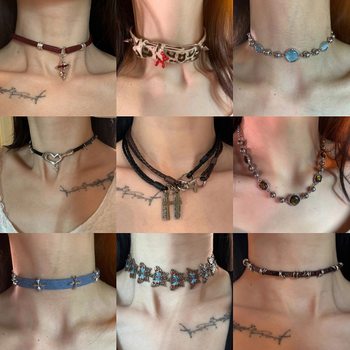 European and American style black men's neck chain hip-hop punk rock pu leather collar women's neck strap skull rivet necklace jewelry women