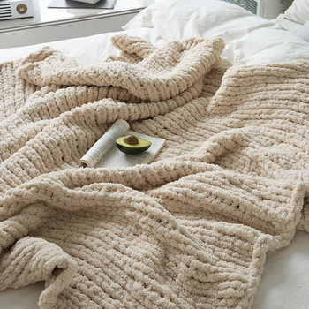 Cross-Border Amazon New Handmade Thick Chenille Knitted Blanket Thick Wool Knitted Blanket Wool Blanket Sofa Cover Blanket