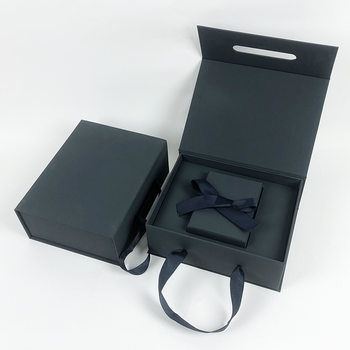 Navy Blue Ribbon Heaven and Earth Cover Jewelry Box Imitation Leather High-end Jewelry Packaging Box Personalized Gift Box Wholesale