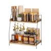 Wooden Two-Layer Storage Rack Office Tea Room Coffee Milk Tea Pot Storage Rack Bathroom Skin Care Products Flatting Rack