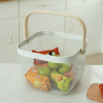 Scandinavian Ruishaotuo Iron Souvenir Storage Basket Fruit Basket Wooden Handle Satchel Storage Box Kitchen Cut Out Drain Basket