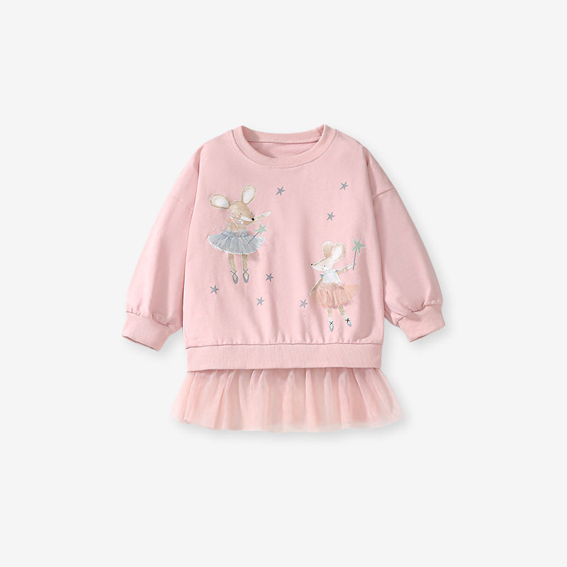 Custom Autumn Long-sleeve Girls' Set, Tulle Kids' Outfit, Cartoon Girls' Set
