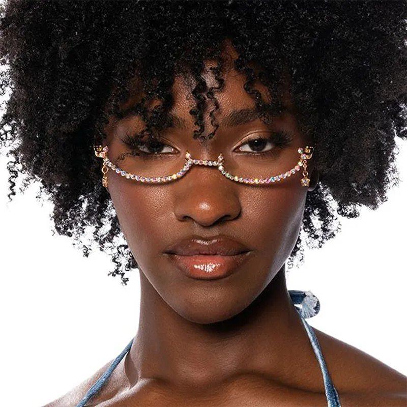 AliExpress New Rhinestone Tassel Glasses frame Fashion Diamond Street Shooting All-match Glasses Chain Eyeglass frame