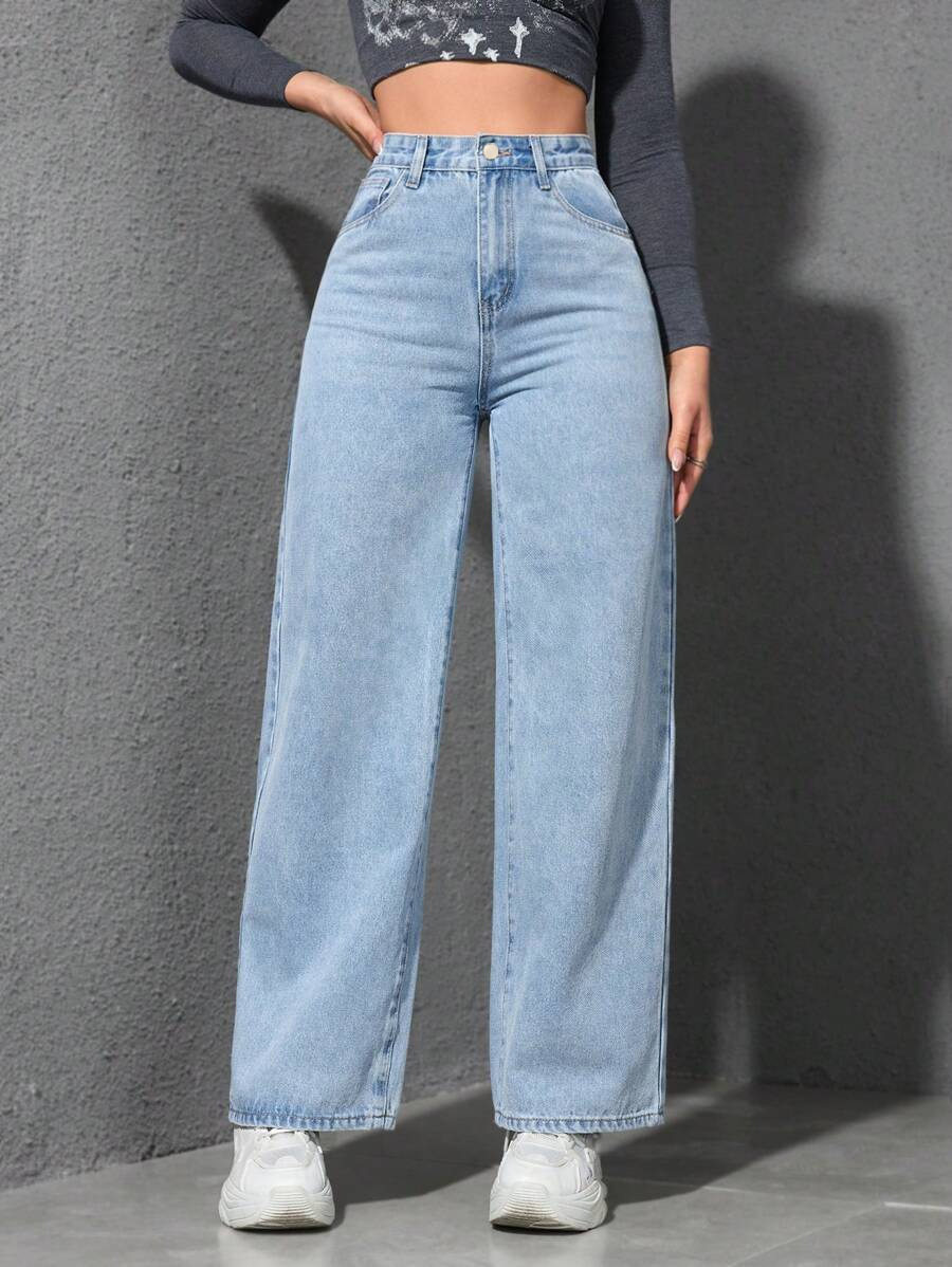 wide-leg jeans for women light-colored washed loose slimming floor-length denim trousers JEANS