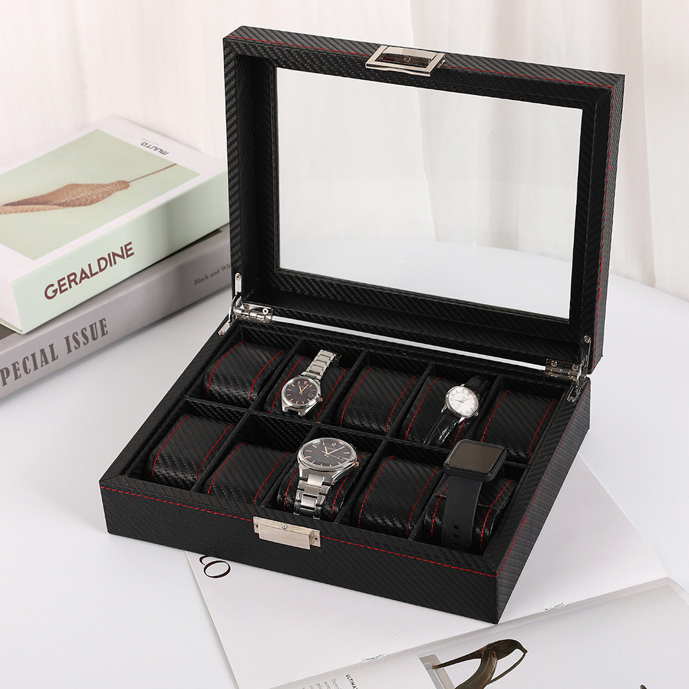 New Watch Storage Box Jewelry Packaging Pu Leather Painted Wooden Box Transparent Skylight Watch Packaging Display Box