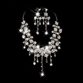 [Small Batch Customization] Cross-Border Exquisite Bridal Jewelry Two-Piece Set Party Dress Wedding Collarbone Necklace Earrings