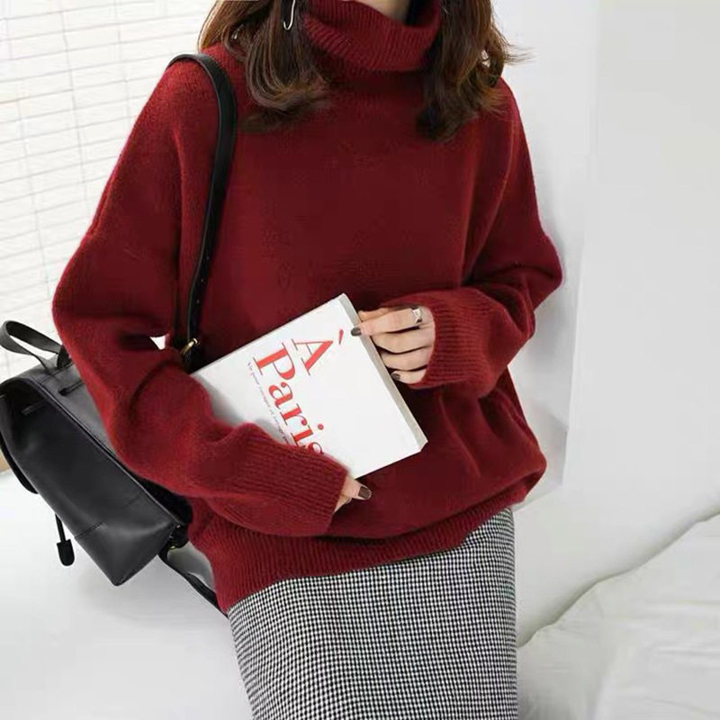 High Neck Womens Sweater Premium Quality Simple Design Solid Color Early Autumn Knitwear Wholesale Available