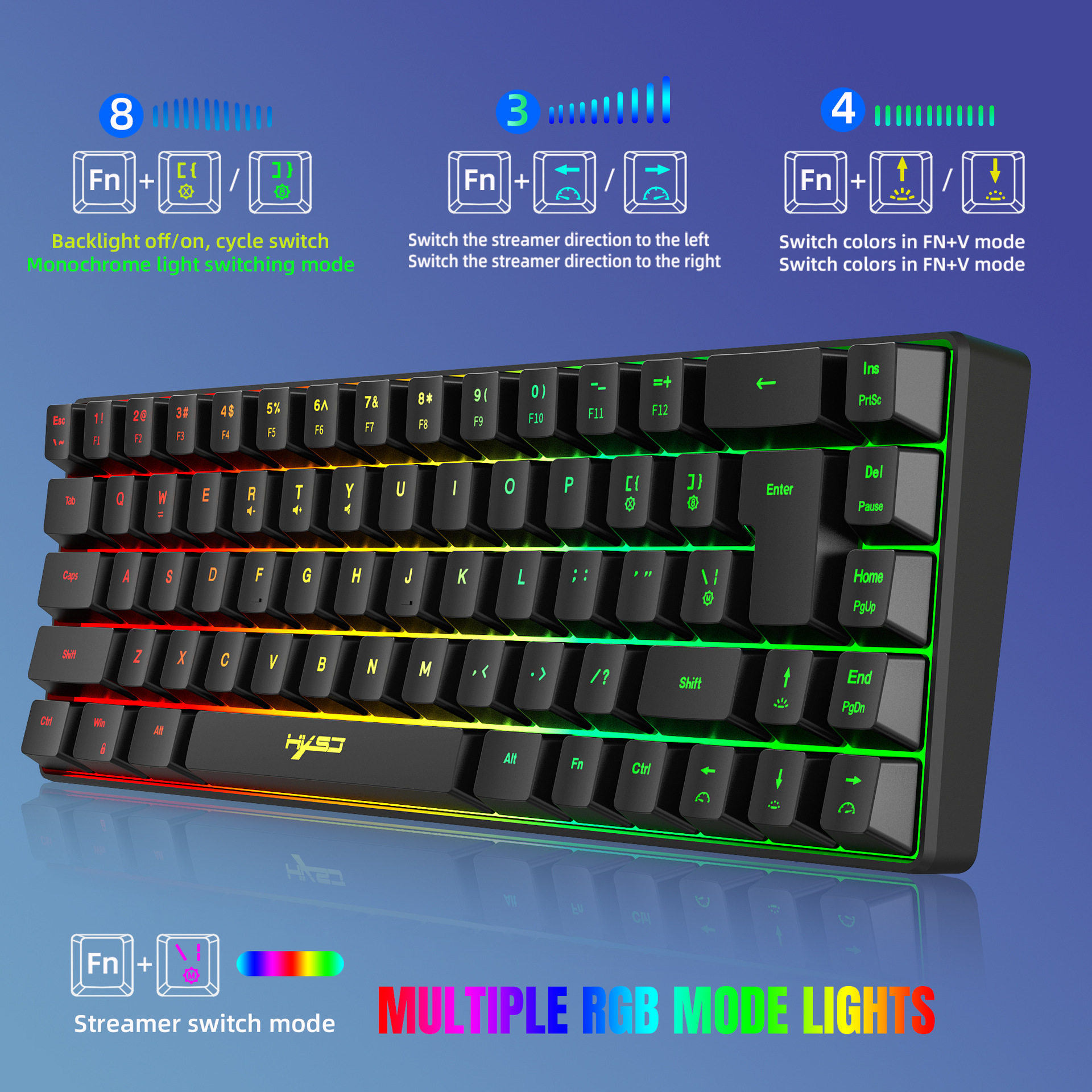 Wired portable 68-key mechanical feel Film gaming keyboard ABS material RGB backlight cross-border in stock