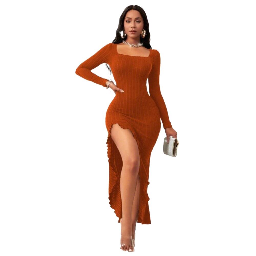 Elegant Square Neck Midi Dress for Women Chic Design Soft Fabric Spring Summer Style Wholesale Available