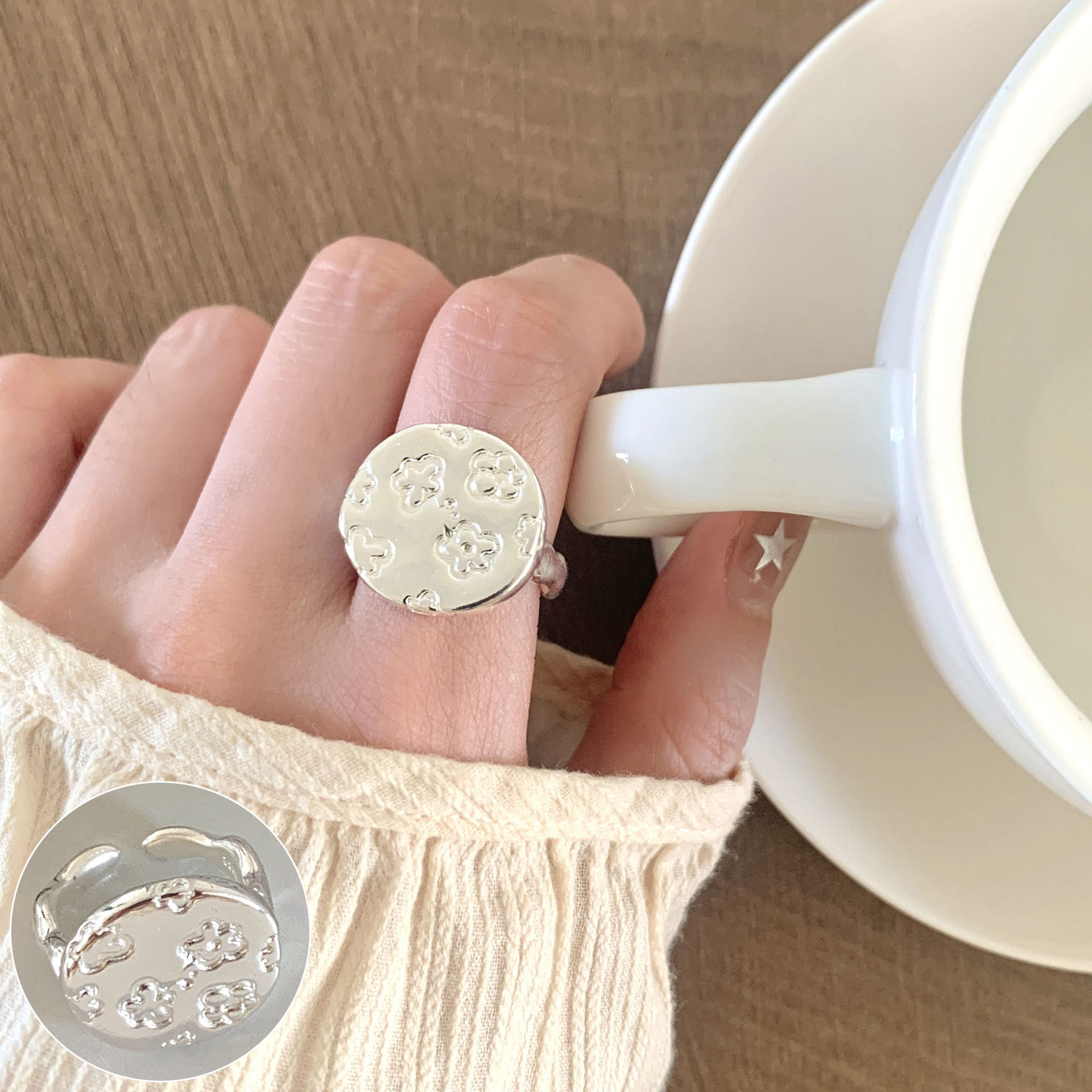 简约几何线条螺旋戒指女时尚设计感冷淡风开口指环旋涡环形食指戒