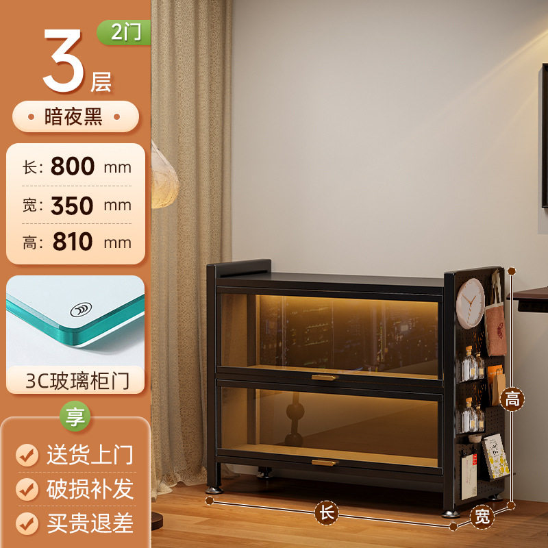 带门玻璃书柜钢制书架落地防尘铁皮手办展示柜家用储物柜收纳柜子