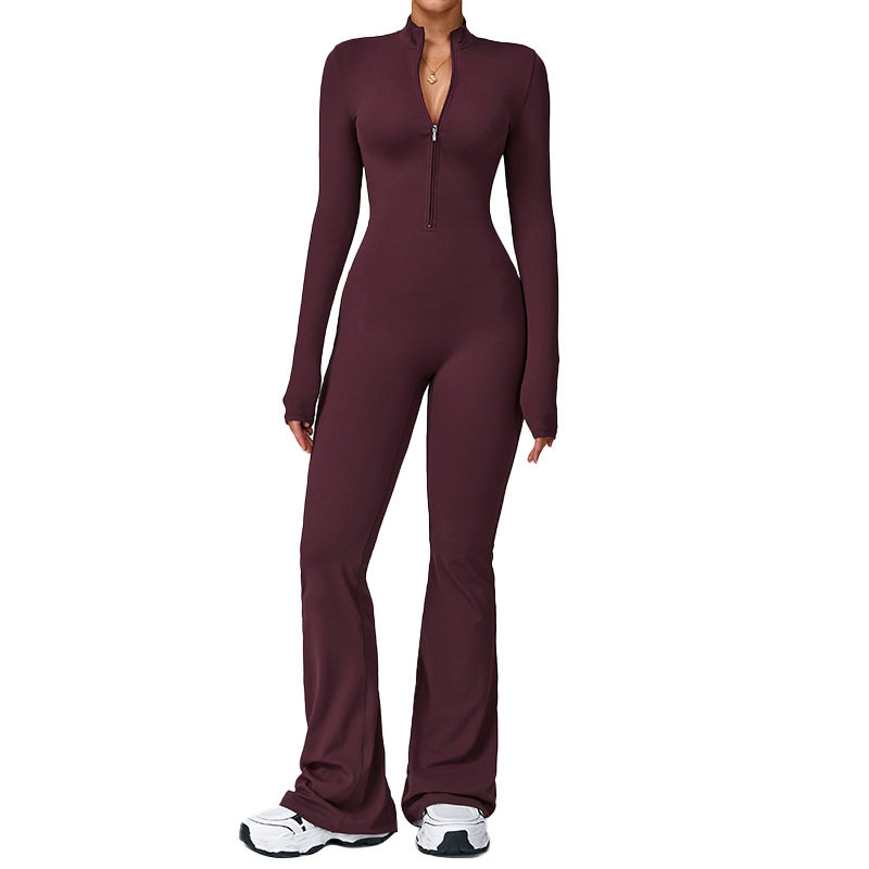 Cross-Border Zipper Cloud-Like Long-Sleeved Yoga Jumpsuit High-Intensity Fitness Sports All-In-One Bodysuit 2012