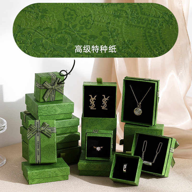 Wholesale In-Stock Bowknot Green Jewelry Boxes in Various Sizes for Pendants, Bracelets, Rings, Necklaces, and Earrings. Jewelry Packaging Boxes