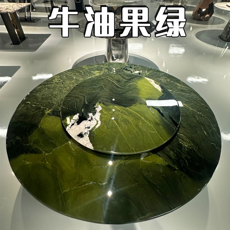 定制实木奢石餐桌新中式带转盘圆桌小户型高端景泰蓝大理石餐桌