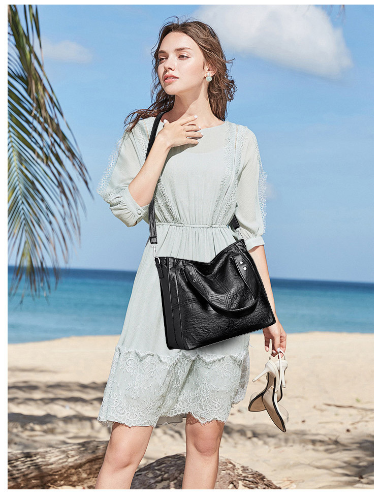 Túi tote nữ da PU mềm cỡ lớn đựng nhiều đồ, túi xách tay đeo vai đeo chéo đi làm — đen, màu kaki, màu xám đậm, màu xanh hồ