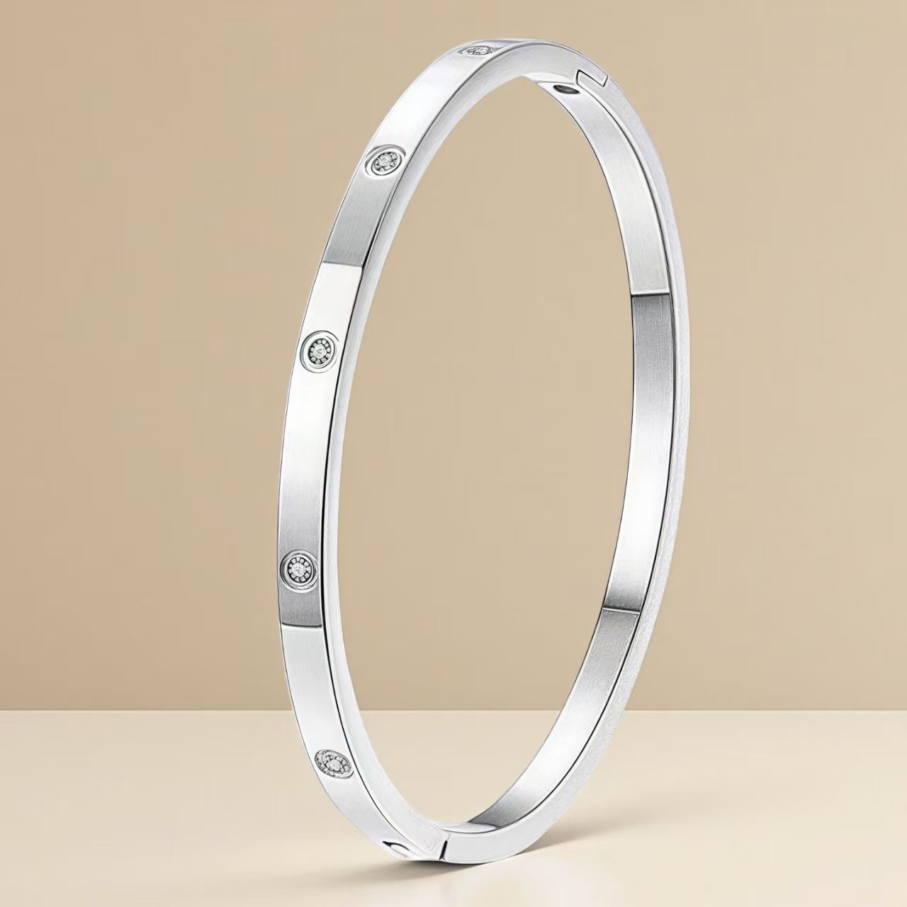 玫瑰金跨境钛钢女款手镯不锈钢轻奢高级感小众时尚锆石手环手镯