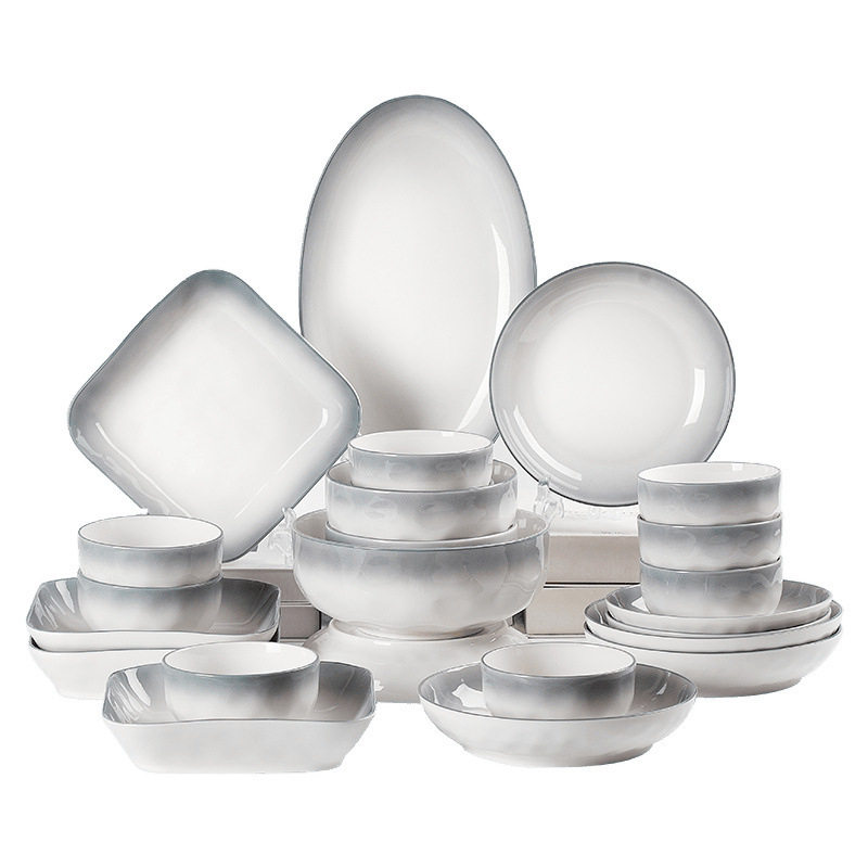 New Stone Pattern Underglaze Color High-End Ceramic Dishes Set Simple Household Eating Bowls, Plates, Spoons