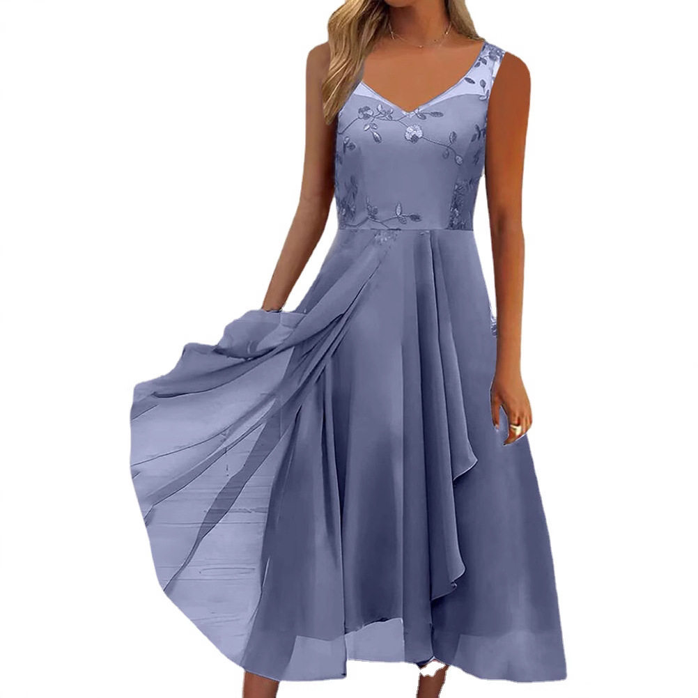 Chiffon and Mesh Sleeveless Dress Elegant Hollow Out Long Gown for Bridesmaids Perfect for Evening Events Wholesale