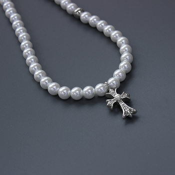 Crowe * Cross Pearl Necklace Cold Style Elegant Retro Simple Pearl Earrings Bracelet Clavicle Chain
