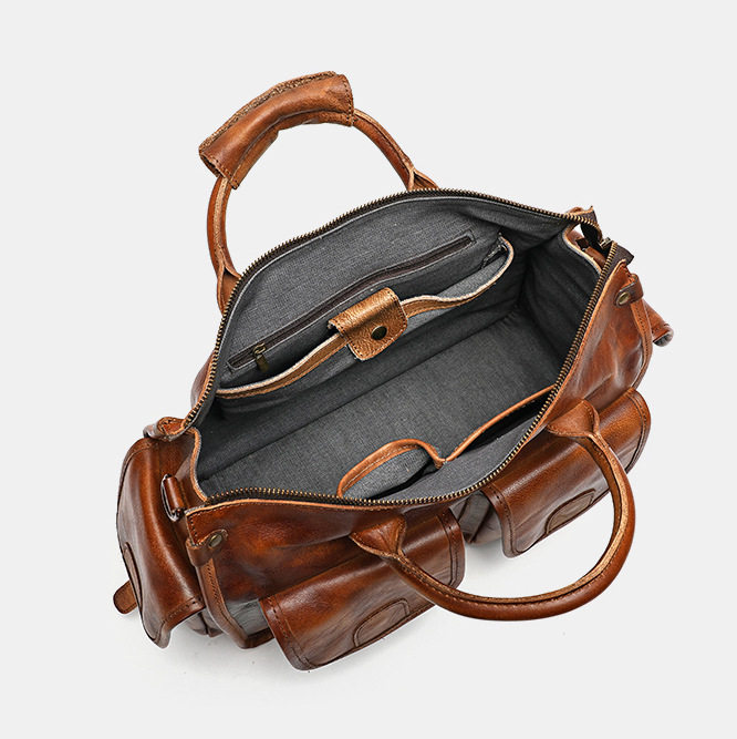 Cross-Border Cowhide Men's Crossbody Bag Vegetable Tanned Leather Polished Genuine Leather Briefcase Handbag High-End Business Men's Bag Single Shoulder