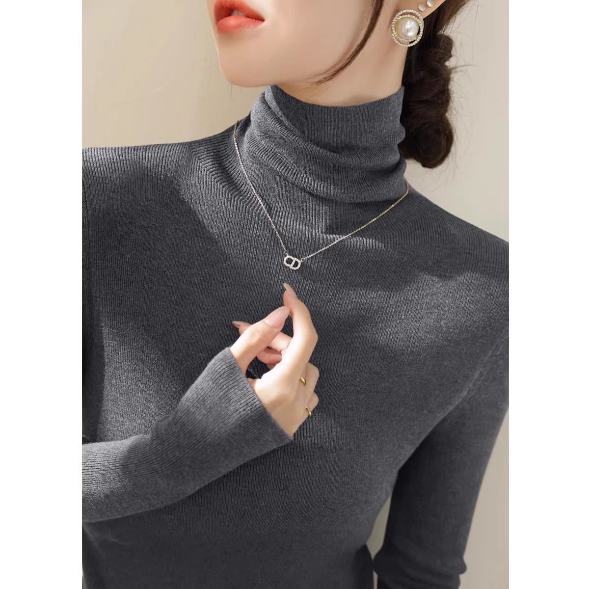 Turtleneck Base Sweater Fall/Winter Piled New Top Pullover Long-Sleeved Knitted Western Style Slim-Fit Knitted Sweater