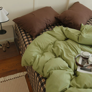 Ins Style Mix and Match Skin-Friendly Washed Cotton Four-Piece Bed Bed Sheets Quilt Cover Student Dormitory Three-Piece Bedding Set Bed Bed Sheets 4