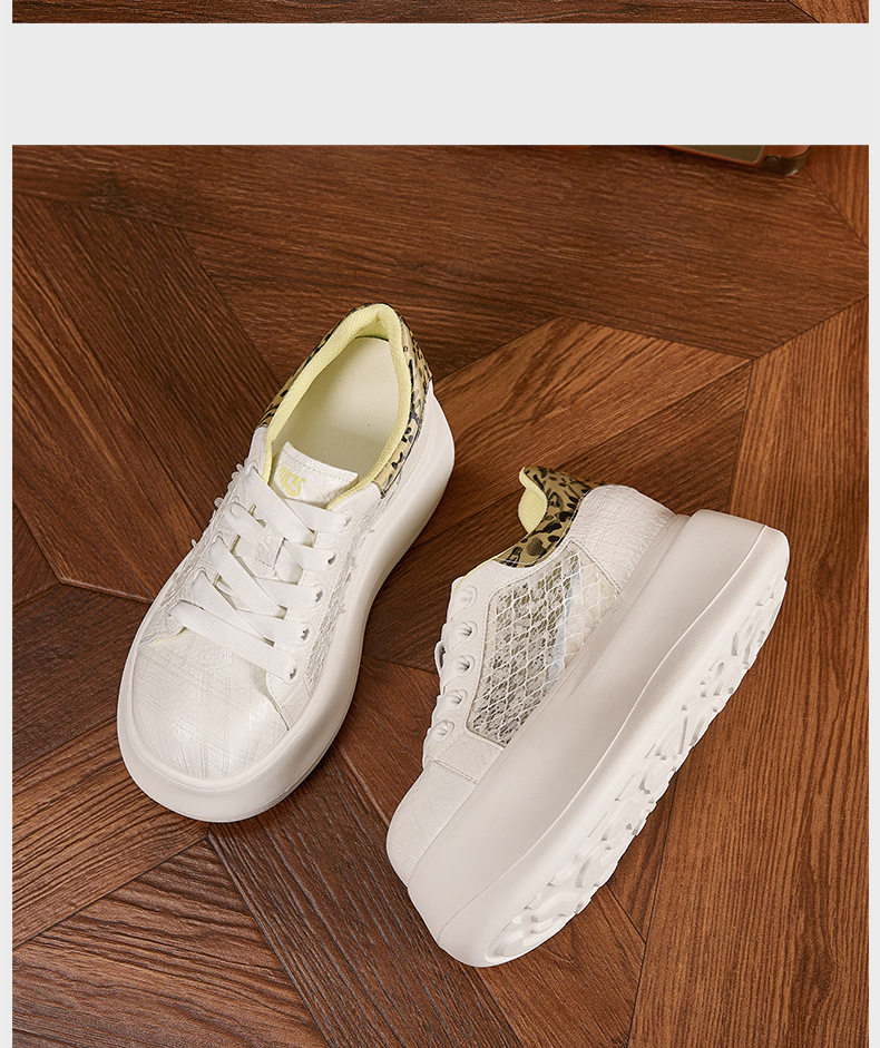 Giày sneaker nữ chunky đế dày màu trắng, phối dây buộc, form thể thao — Hũ trắng vàng, Bột trắng chi tiết 16