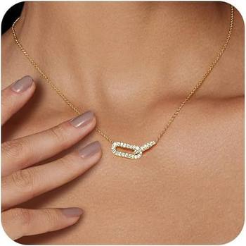 Double Oval Necklace Ring-to-Ring Double-Ring Pendant Diamond Plated European and American Amazon New