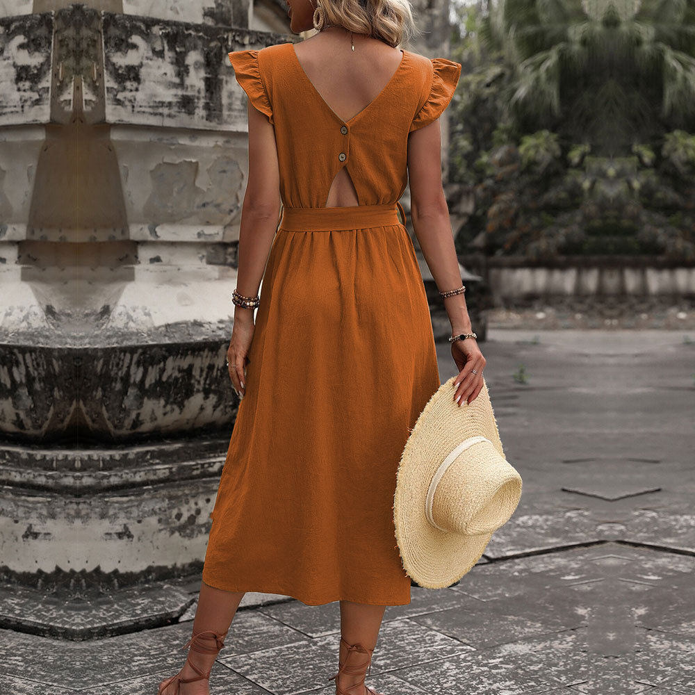 Womens Bohemian Maxi Dress Sexy Backless Waist Cinching Flowy Design Perfect for Vacations and Summer Events