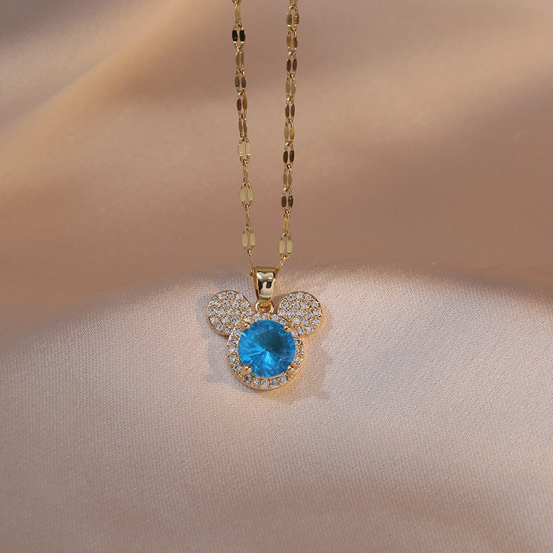 Necklace for Women Japanese and Korean Style Fashionable Elegant Simple Shijia Popular Mijia Cute Fun Mouse Crystal Clavicle Chain