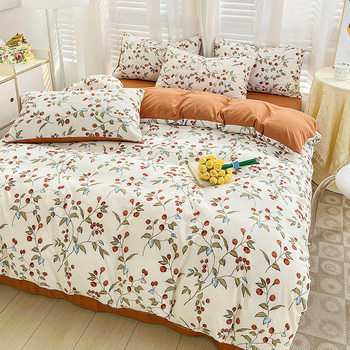 Weishang TikTok Kuaishou live broadcast new Class A Double-layer yarn cotton and linen washed cotton four-piece bed sheet quilt cover ins bedding