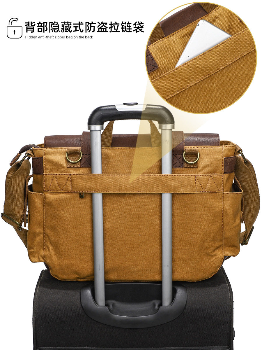 Cross-border Retro Men's Shoulder Bag Oil Wax Canvas with Top Layer Cowhide Crossbody Bag Casual Shoulder Crossbody Bag