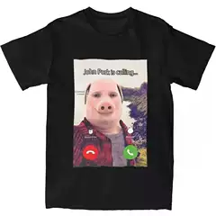 John Pork Is on the Phone Answering the Phone T-Shirt Humorous Funny Pig Graphic T-Shirt Streetwear 3D Print