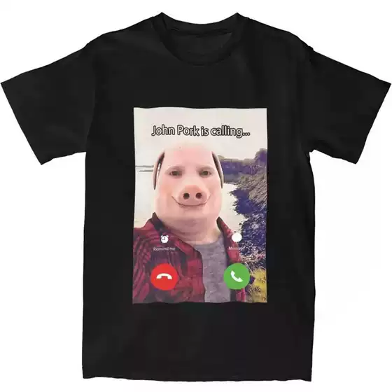 John Pork Is on the Phone Answering the Phone T-Shirt Humorous Funny Pig Graphic T-Shirt Streetwear 3D Print