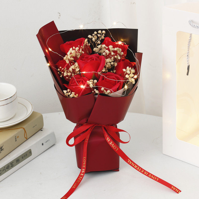 満天星 + 7輪薔薇【大紅】ランプ付き贈答袋