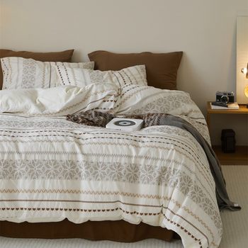 Meet Fair Isle | Retro Wabi-Sabi Style Yarn-Dyed Cotton Four-Piece Set Simple Style Jacquard Cotton Quilt Cover and Fitted Sheet