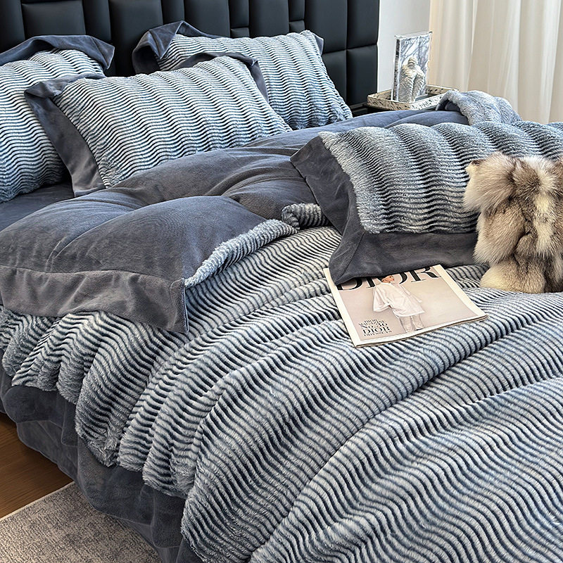 2024 Autumn/Winter Light Luxury Thin Fox Mink Four-Piece Set Non-Shedding Anti-Static Milk Velvet Wholesale High-End Thin Style