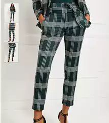 Siqi Women's Clothing: 69 Usd, Great Quality! Spring Season Stylish Plaid Casual Pants with Drawstring Waist, Available in Large Sizes