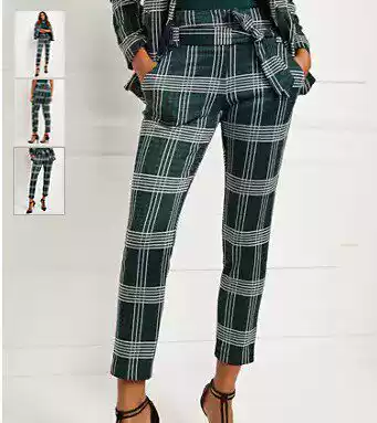 Siqi Women's Clothing: 69 Usd, Great Quality! Spring Season Stylish Plaid Casual Pants with Drawstring Waist, Available in Large Sizes