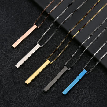 Trendy brand new men's titanium steel necklace men's and women's same rectangular pendant niche Hip Hop couple gift pendant